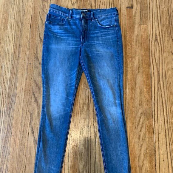 Express Med Wash Legging High Rise Stretch Plus Blue Denim Perfect 6P Short Pet - Picture 4 of 10